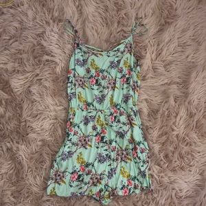 teal flowered romper